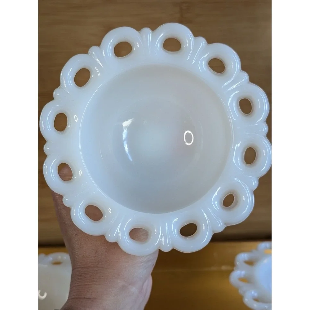 Lot of 3 Vintage Milk Glass Lace Edge Bowls AS IS Decor Wedding Shower Jewelry